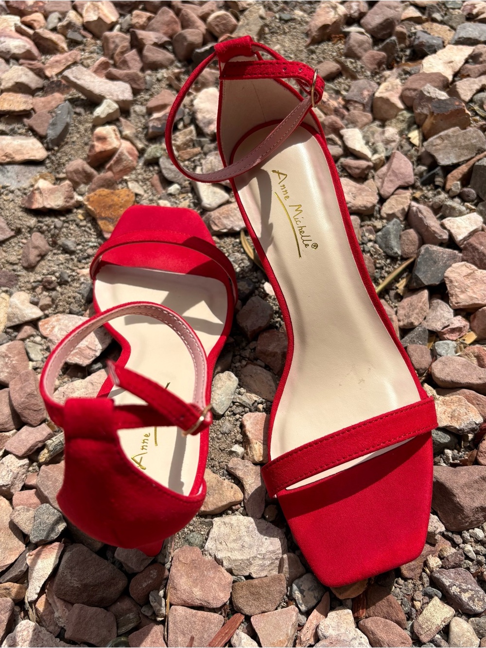 Anna Michelle Red Ankle Strap Heels Square Toe Sandals 7.5